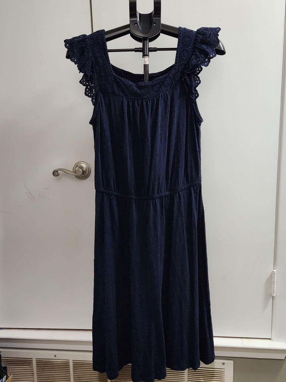 Navy Crochet-Trim Sleeveless Midi Dress - Classic Women's Style